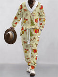 Men's Casual Christmas Elements Print V Neck Sweatshirts and Sweatpants Set