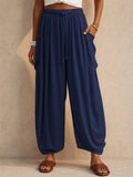 Womens Casual Cotton Linen High Waisted Lantern Pants