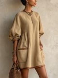 Womens Khaki Contrast Trim Oversized Textured Pocket Mini Dress