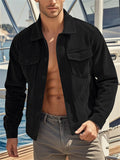 Male's Autumn Solid Color Corduroy Pockets Button Up Cargo Jacket Coats