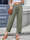 Women's Solid Color Casual Elastic Waist Cropped Pants