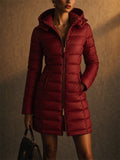 Women Detachable Hooded Slim Fit Mid Length Quilted Puffer Coat