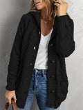 Women's Solid Color Twisted Pockets Hooded Cardigan Sweaters