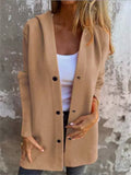 ‌Women's Autumn Simple Button Up Hooded Jackets with Pockets