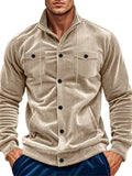 Men's Casual Solid Color Pockets Stand Collar Coat