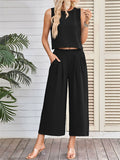 Women's 2pcs Casual Solid Color Sleeveless Top & Wide Leg Pants Set