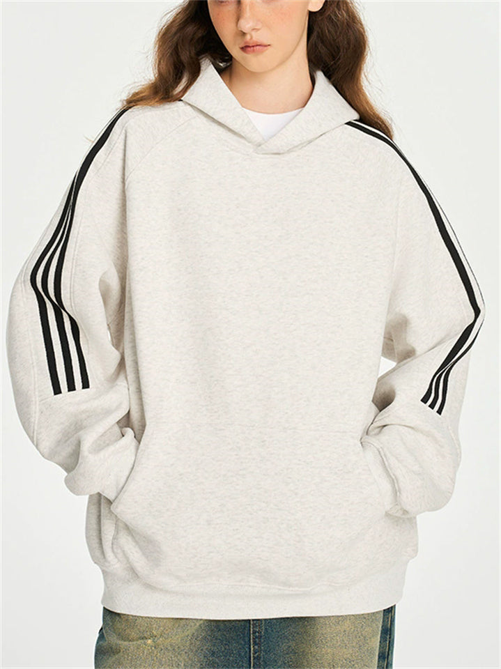 Unisex Trendy Three-stripes Autumn Long Sleeve Kangaroo Pocket Hoodies