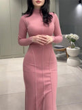 High Neck Solid Color Sexy Bodycon Dresses for Women