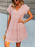 Women's Summer Printed Chiffon V Neck Ruffled Sleeve Dress