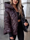 ‌Womens Casual Quilted Puffer Coat with Hood and Pockets‌