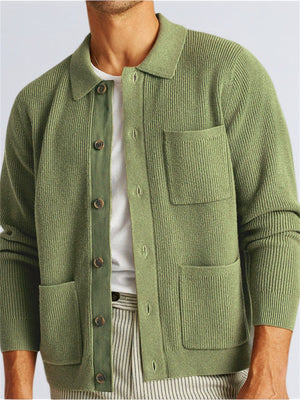 Male's Autumn Comfy Solid Color Pockets Button Up Cardigan Sweaters
