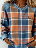 Women's ‌Plaid Denim Patchwork Color Block Casual Sweatshirts