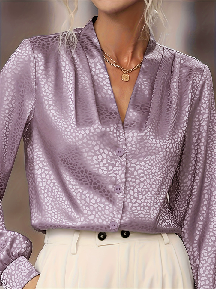 Women's Elegant Purple Leopard Print Long Sleeve Loose Fit Blouses