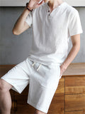 Men's Summer Vacation 2-Pieces V Neck Short Sleeve Loose Sets