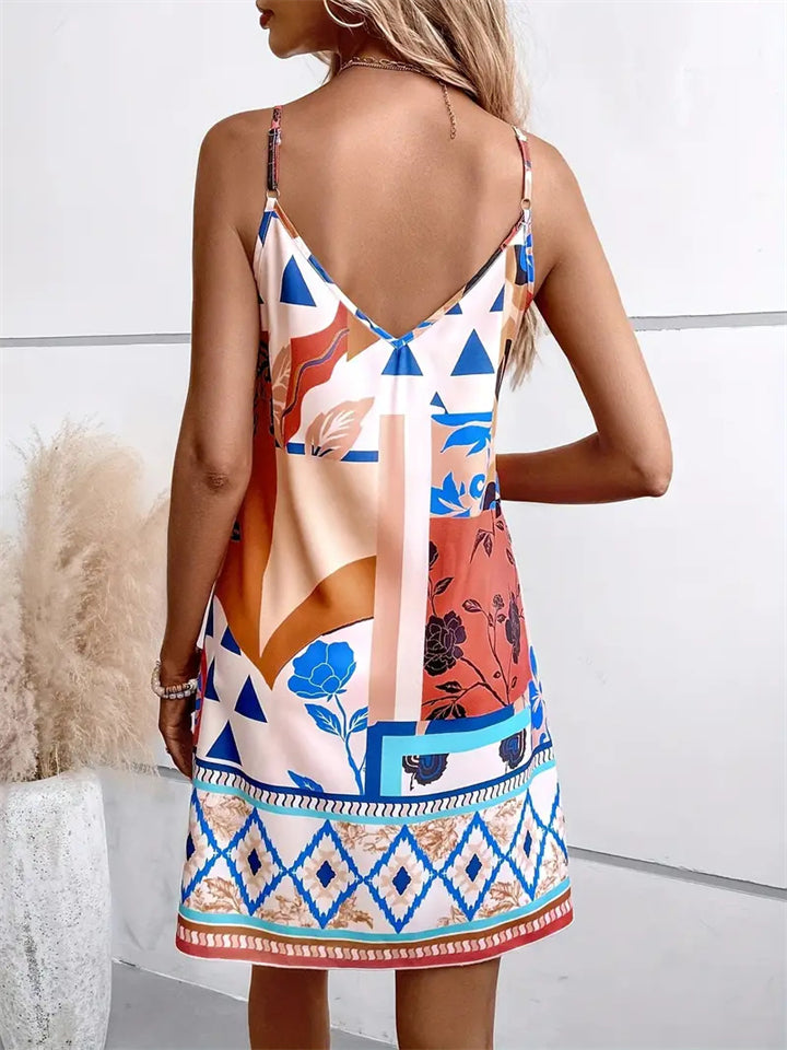 Women's Summer Sexy Holiday Style Print Strap Mini Dress