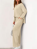 Women's Autumn V Neck Drop Shoulder Long Sleeve Loose Solid Color Outfit