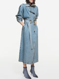 Women's Fashion Double Breasted Denim Trench Coat with Belt