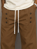 ‌Men's Casual Drawstring Loose-Fit Cargo Trousers with Bottons Decor