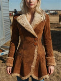 Women's Vintage Suede Fluffy Trimmed Asymmetric Hem Slim-Fit Coats