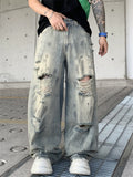 Men's Loose Fit Streetwear‌ Distressed Wide Leg Ripped Jeans