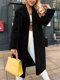 ‌Women's Faux Fur Lapel Lace Up Long Cardigan Coat Winter Warm‌