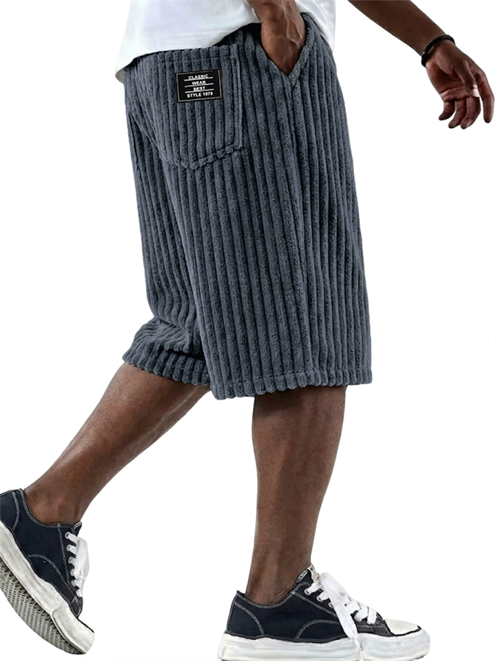Men Casual Loose Fit Wide Leg Summer Corduroy Shorts