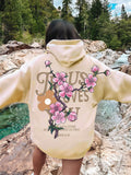 Women's Peach Flower Letter Print Oversized Hoodies with Pocket