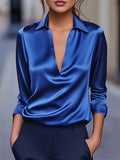 Women's Elegant Autumn Solid Color V Neck Long Sleeve Blouses