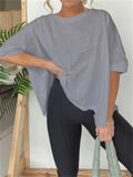 Round Neck Solid Color Basic T-shirt for Women