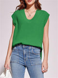 Women's Solid Color V Neck Sleeveless Vest Sweater
