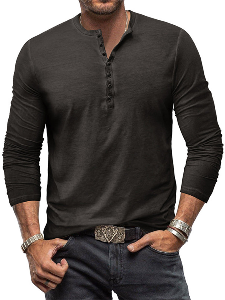 Men's Vintage Comfy Long Sleeve Washed Henley Shirts