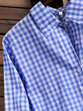 Retro Plaid Lapel Button Long Sleeve Mid-Length Shirt for Women