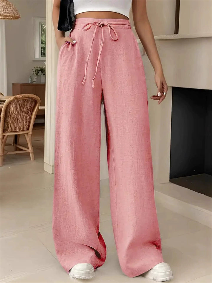 Women's Summer Solid Color Wide Leg Drape Drawstring Pants