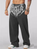 Men's Casual Printed Sports Elastic Waist Wide Leg Straight Trousers