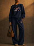 Women Bow Coquette 2 Piece Sweatshirt Wide Leg Pants Set