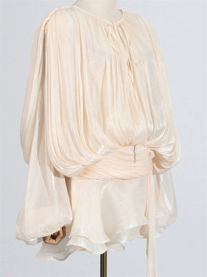 Women's Bishop Sleeve Ruffled Skirt Mini Dress