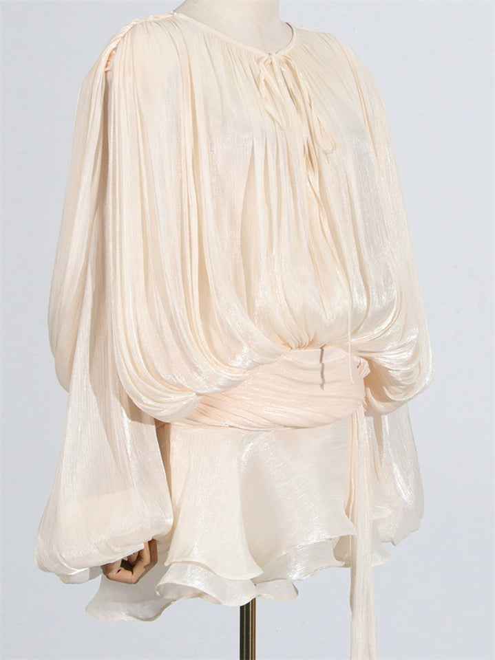 Women's Bishop Sleeve Ruffled Skirt Mini Dress