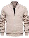 Men's Autumn Stand Collar Solid Color Waffle Zip Up Jackets