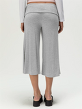 Women's Summer High Waist Fold Over Wide Leg Cropped Gaucho Pants