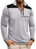 Men's Retro Contrast Color Stand Collar Zipper Pullover Long Sleeve Shirts