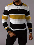 Men's Autumn Contrast Color Striped Ribbed Knitted Sweaters