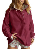 Women's Autumn Solid Color Buttons Pullover Casual Long Sleeve Sweatshirts