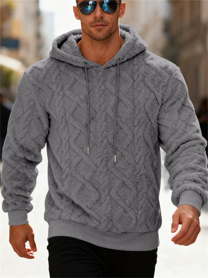 Men's Winter Casual Solid Color Jacquard Soft Fleece Hoodies