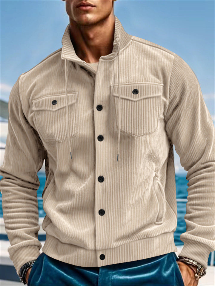 Men's Stand Collar Button Up Corduroy Workwear Jacket