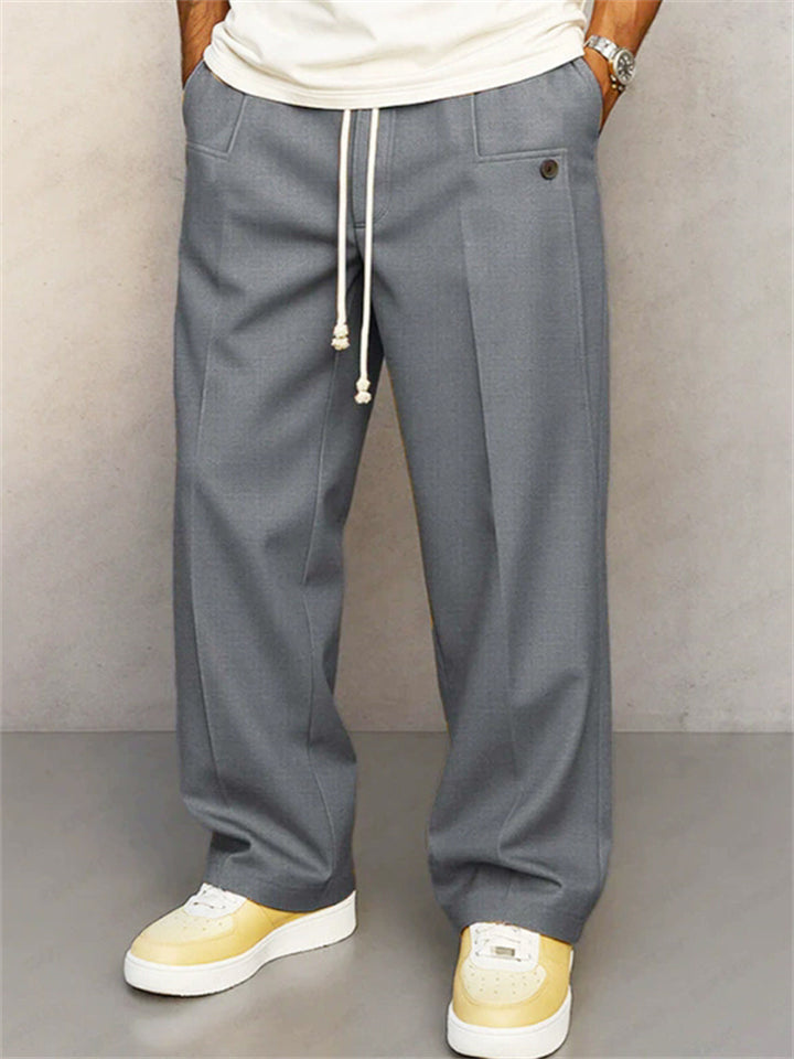 Men's Casual Urban Style Solid Color Comfy Drawstring Straight Pants