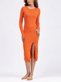 Women's Slim Fit O-neck Slit Knit Bodycon Dresses