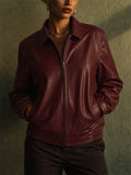 Womens Oversized Brown Faux Leather Vintage Bomber Jackets