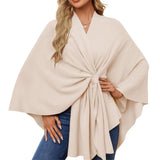 ‌Womens Elegant Cross Front Soft Poncho Sweater Shawl Wrap