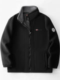 Men's Thicken Solid Color Patch Casual Zip Up Plus Size Fleece Coats