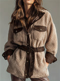 C‌hic Fuzzy Sherpa Coat for Women with Belt and Faux Leather Trim‌